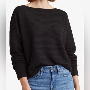 French Connection Millie Lena Black Ribbed Boat Neck Sweater